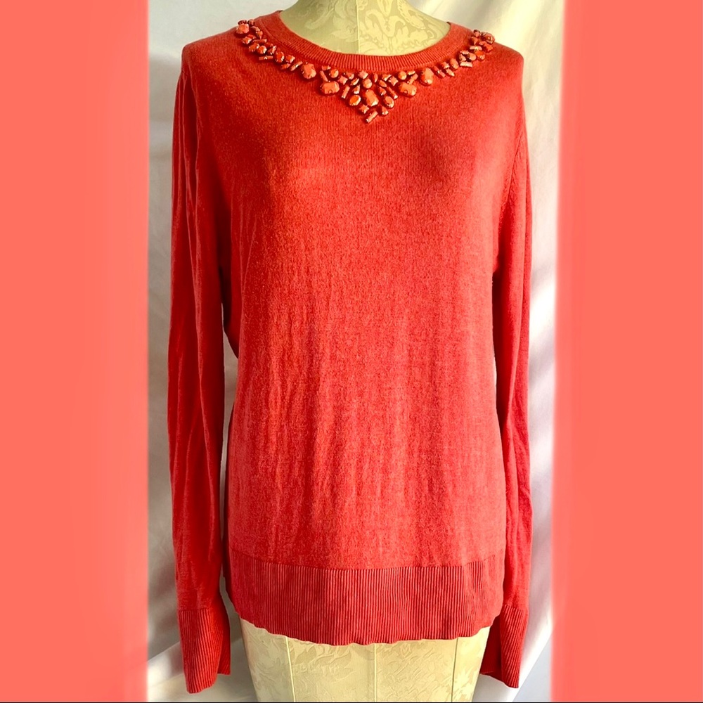 A New Day Coral Sweater beaded neckline